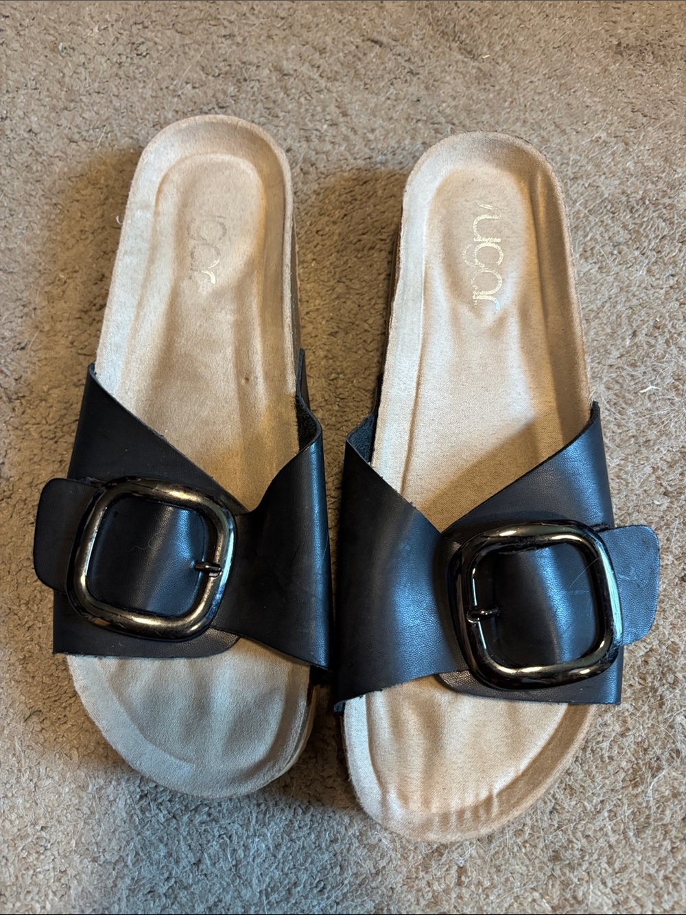Black Slide Sandals with Buckle